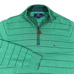 Vineyard Vines Quarter Zip Pullover Men's Medium‎ Green Striped Whale Logo Golf